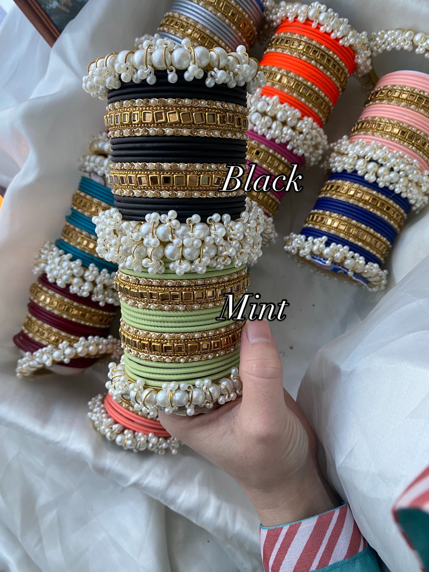 Pearl metal bangles (2.6)(B02)