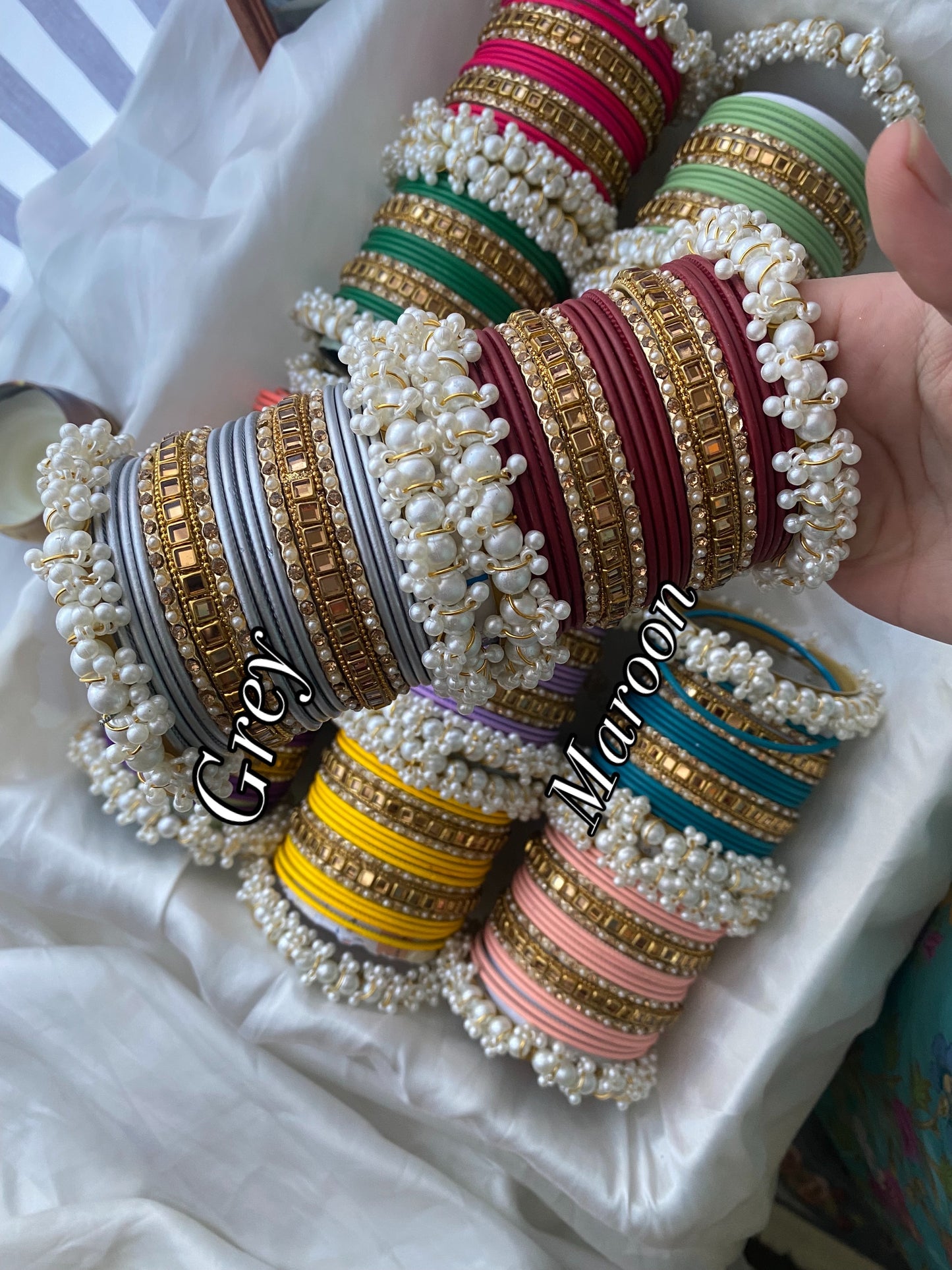 Pearl metal bangles (2.8) (B02)