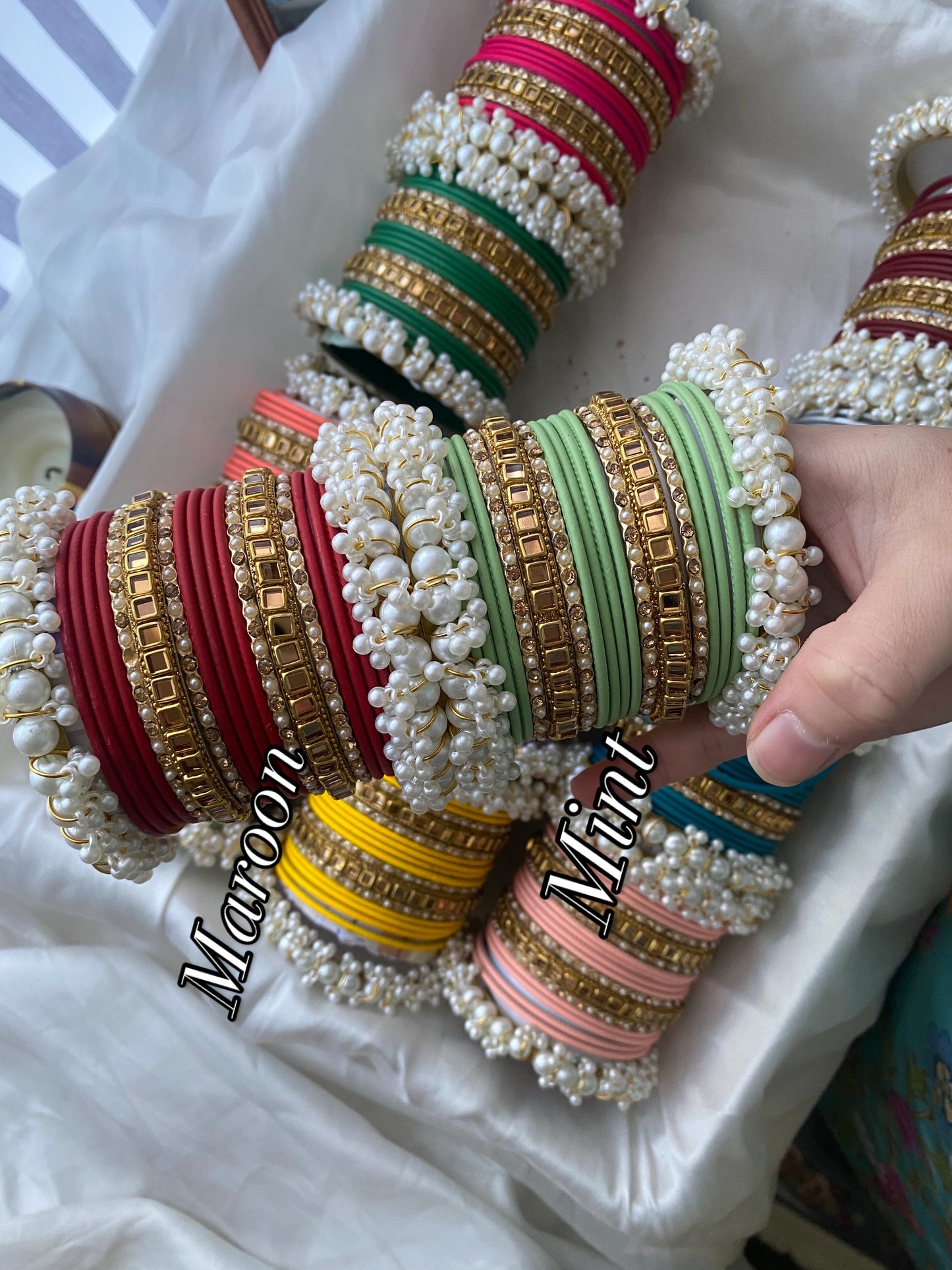 Pearl metal bangles (2.8) (B02)